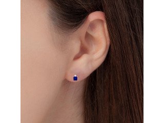 Purchase square-cut blue sapphire gemstone earrings studs (0.87 carats)